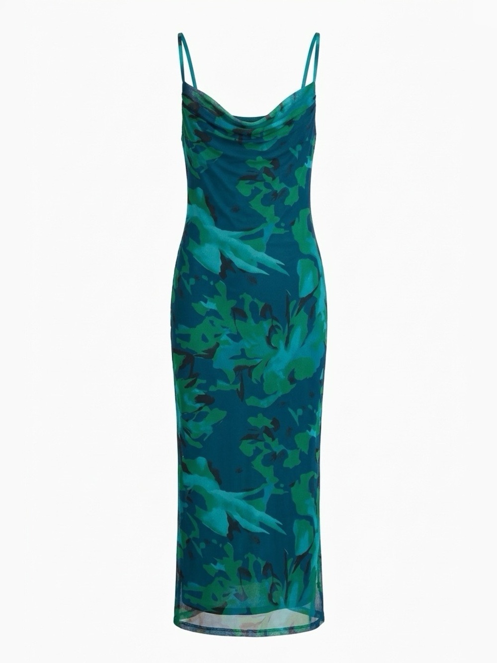 Green Floral Cowl Neck Slip Dress